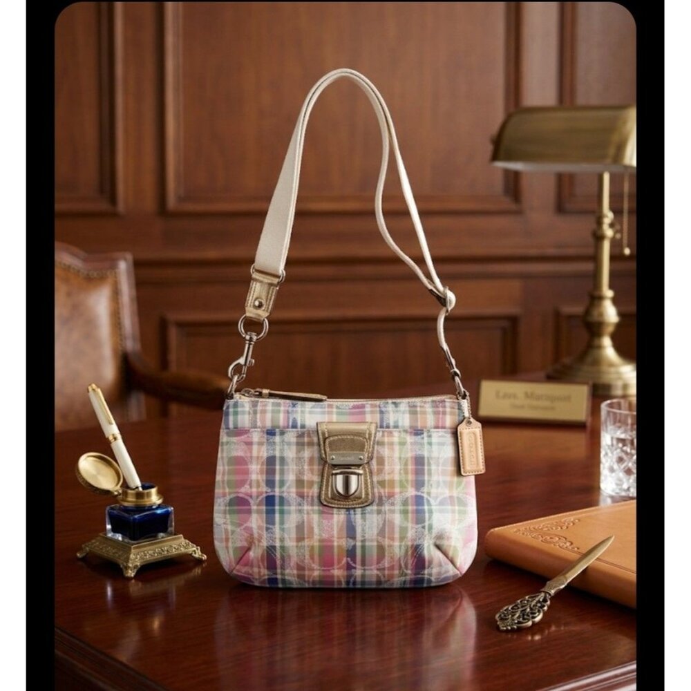 Coach Poppy Sequin Monogram Madres Plaid Shoulder Crossbody Bag